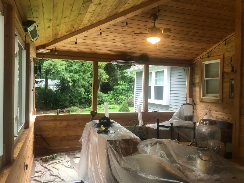 Plastic protects the furniture during the window installation